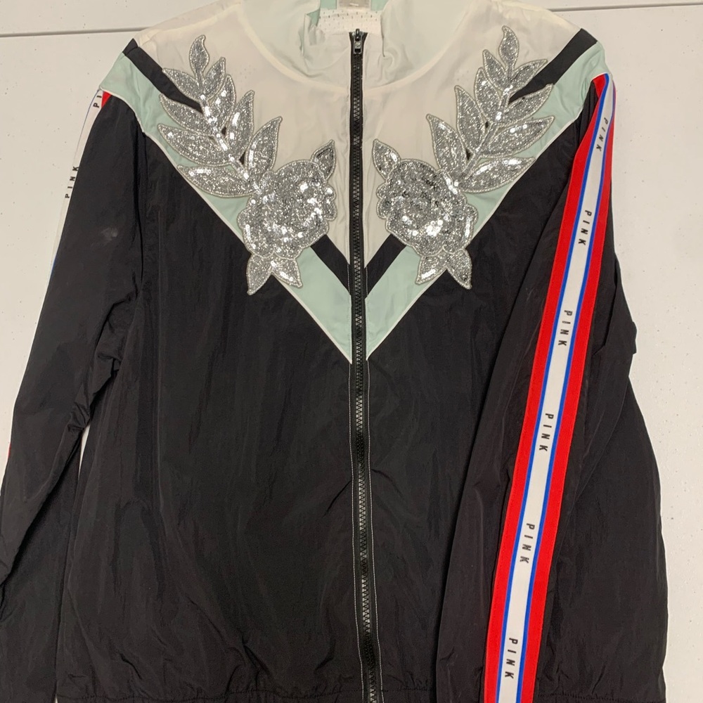 Victoria's Secret Black and White Bomber Jacket with Silver Details